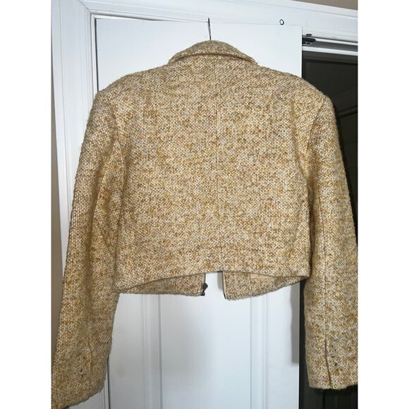 ASTR The Label Yellow Tweed Cropped Jacket With Zipper Front & Satin Lining - Si - Picture 5 of 5